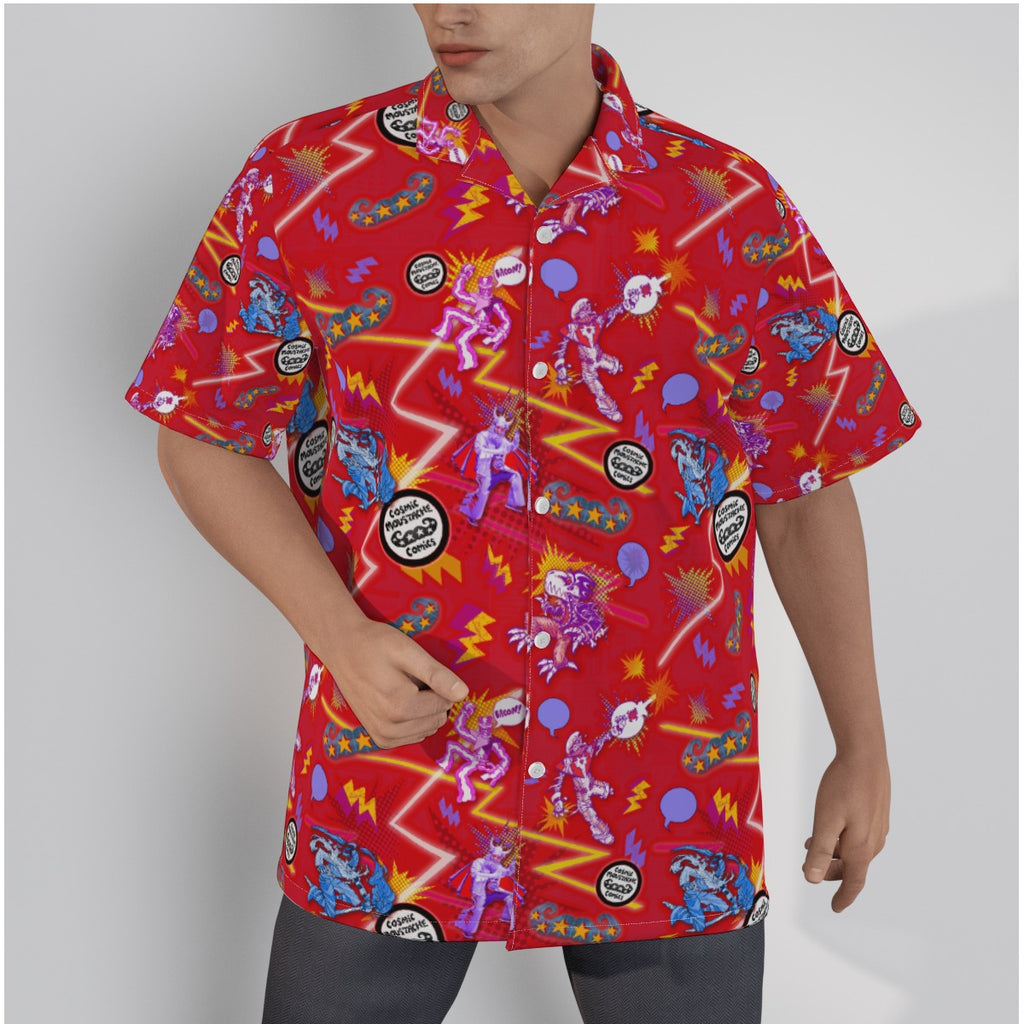 80's Cosmic Moustache Comics... Men's Hawaiian Shirt (With Button Closure)