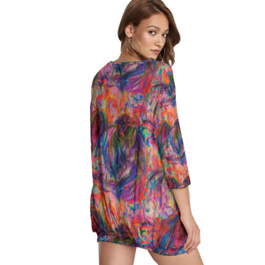 All-Over Print Women's Sweatshirt With Irregular Pleated Hem